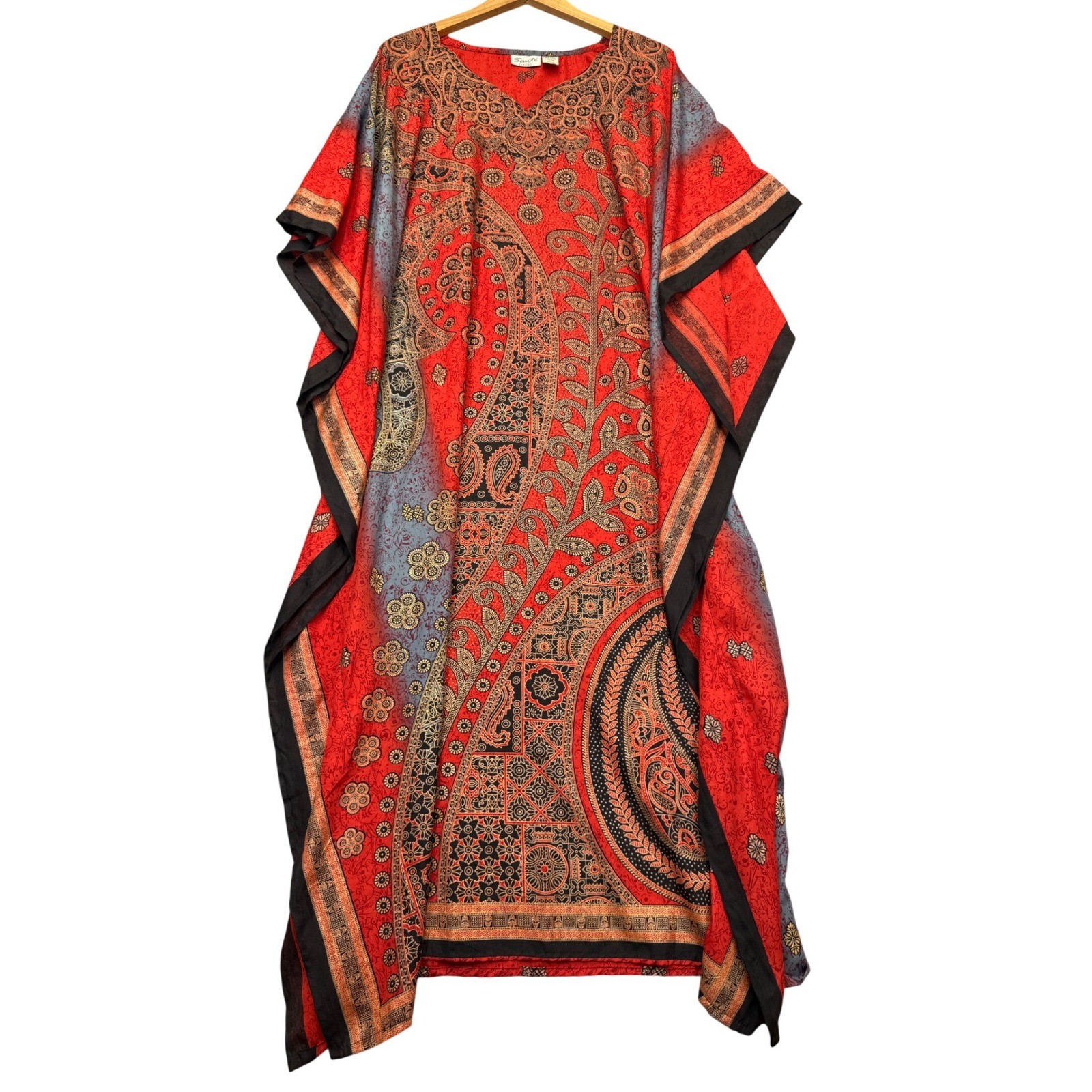 Sante Classics Red Paisley Kaftan Maxi Dress One Size Boho Resortwear India