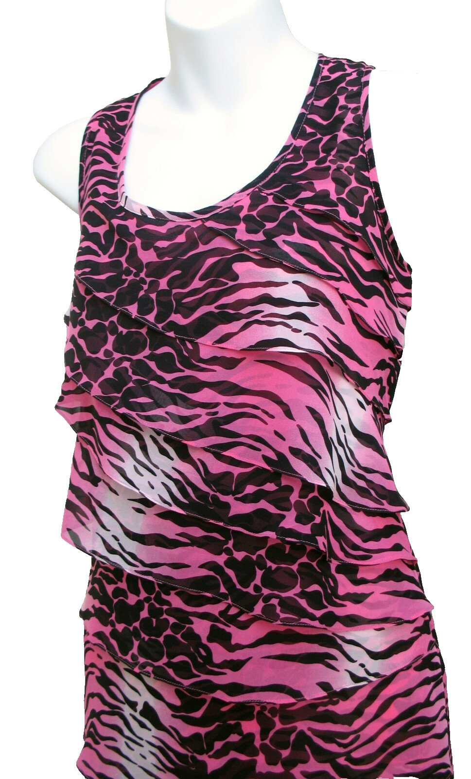 ANDREA BEHAR Boston Proper 8 SILK Animal Print Ruffle Shift Cocktail Dress Pink