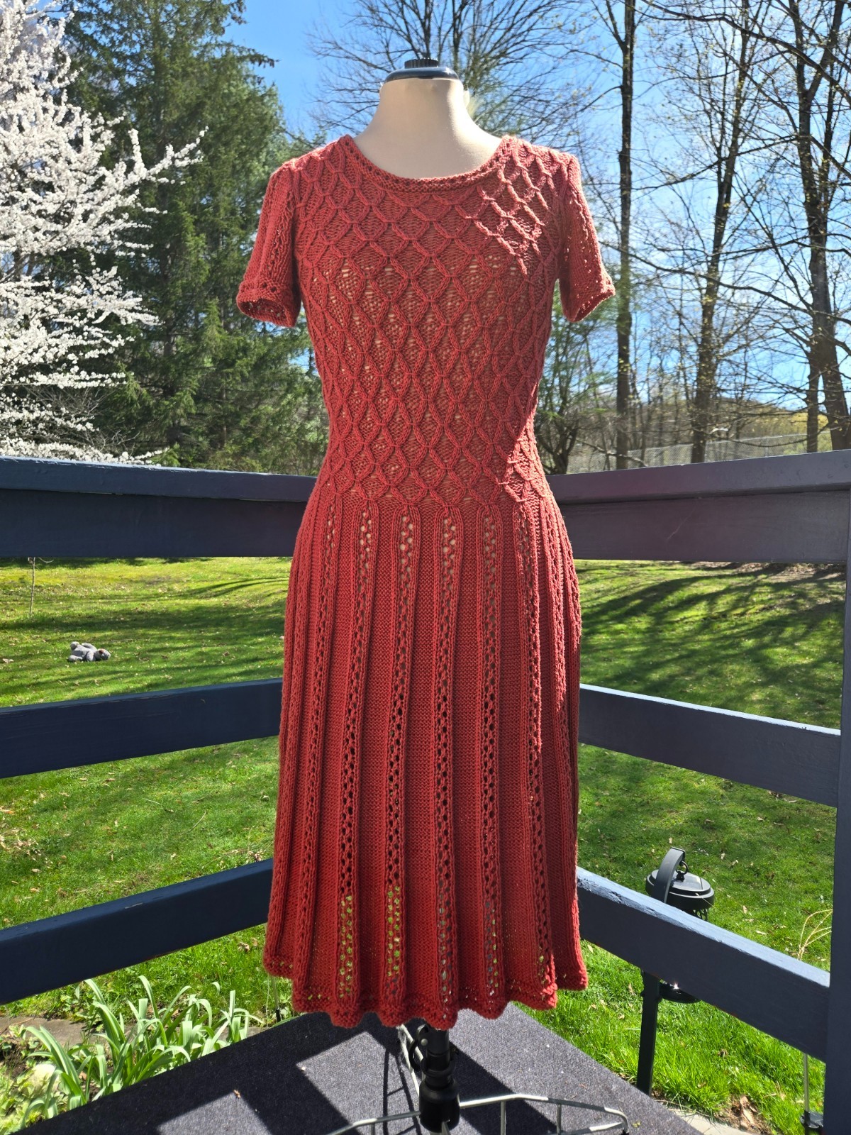 UNIQUE HAND MADE KNITTED COTTON SUMMER DRESS S/M IN TERRACOTTA FOR ANY OCCASION
