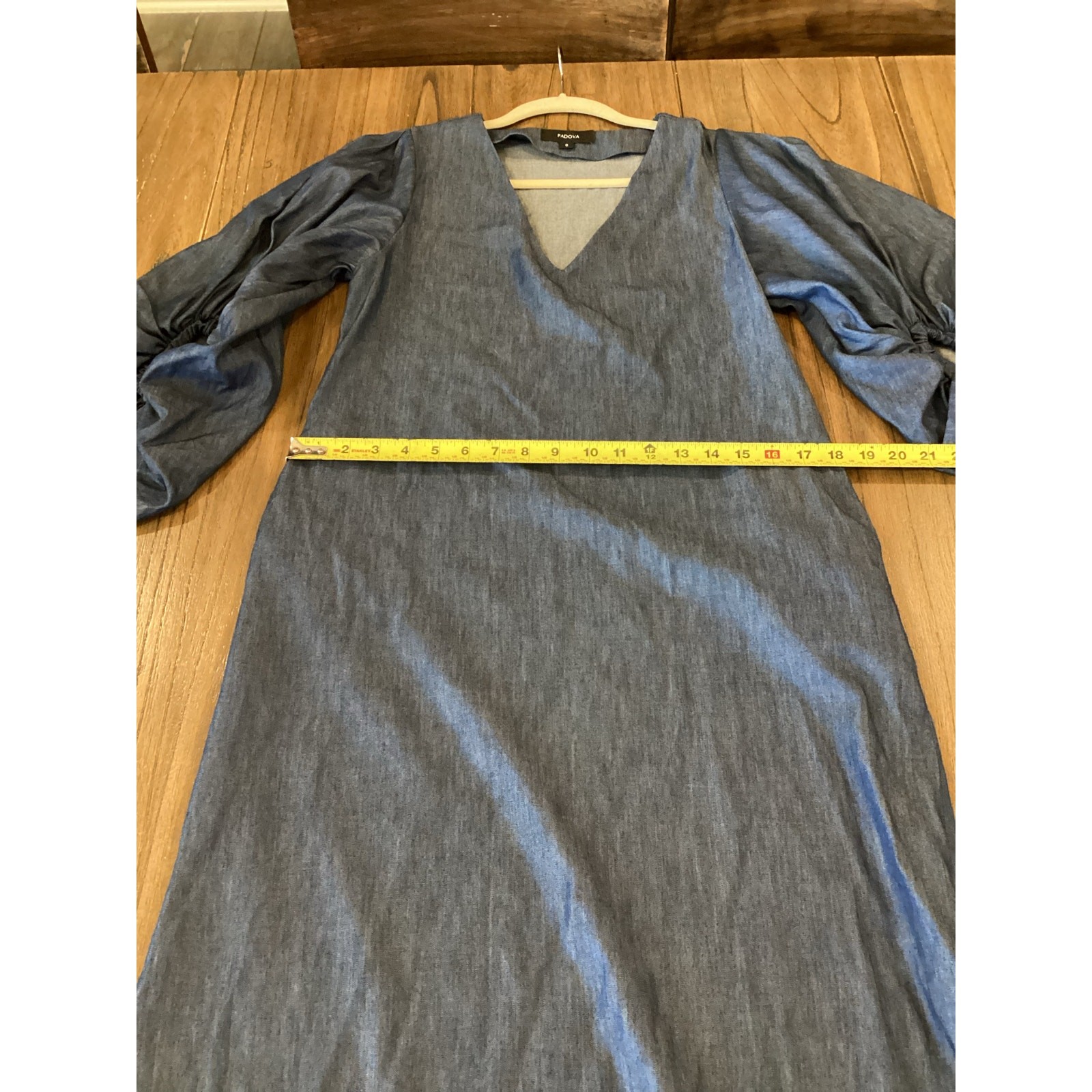 Padova Colombia kaftan denim jean balloon sleeve v neck boho midi long dress 6