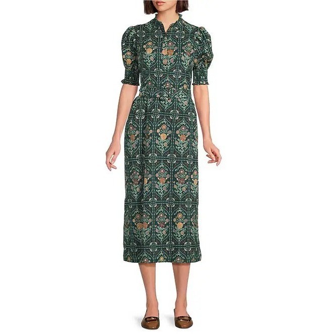 NWT!! J. MARIE Hazel Printed Short Sleeve Button Front Midi Ruffle Dress X-Large