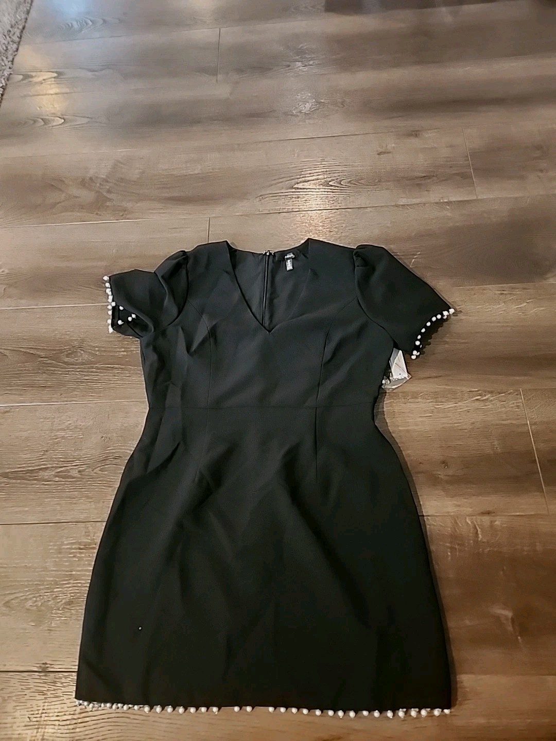 Aqua BLACK Womens Cocktail XL Dress Faux Pearl Neckline SS $98 NWT