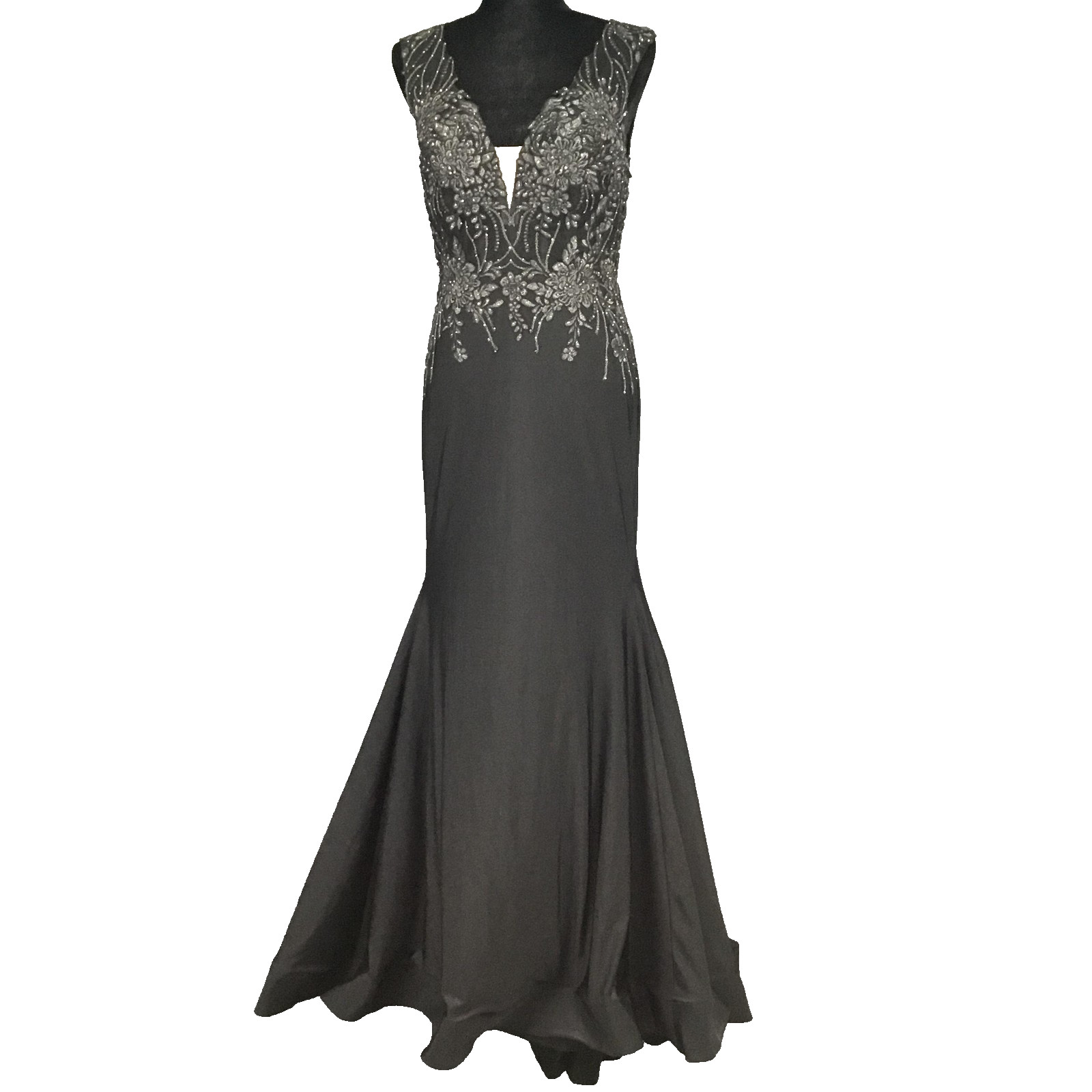 Let’s Dress Evening Gown Womens Medium Beaded Formal Sleeveless Silver Black M 7