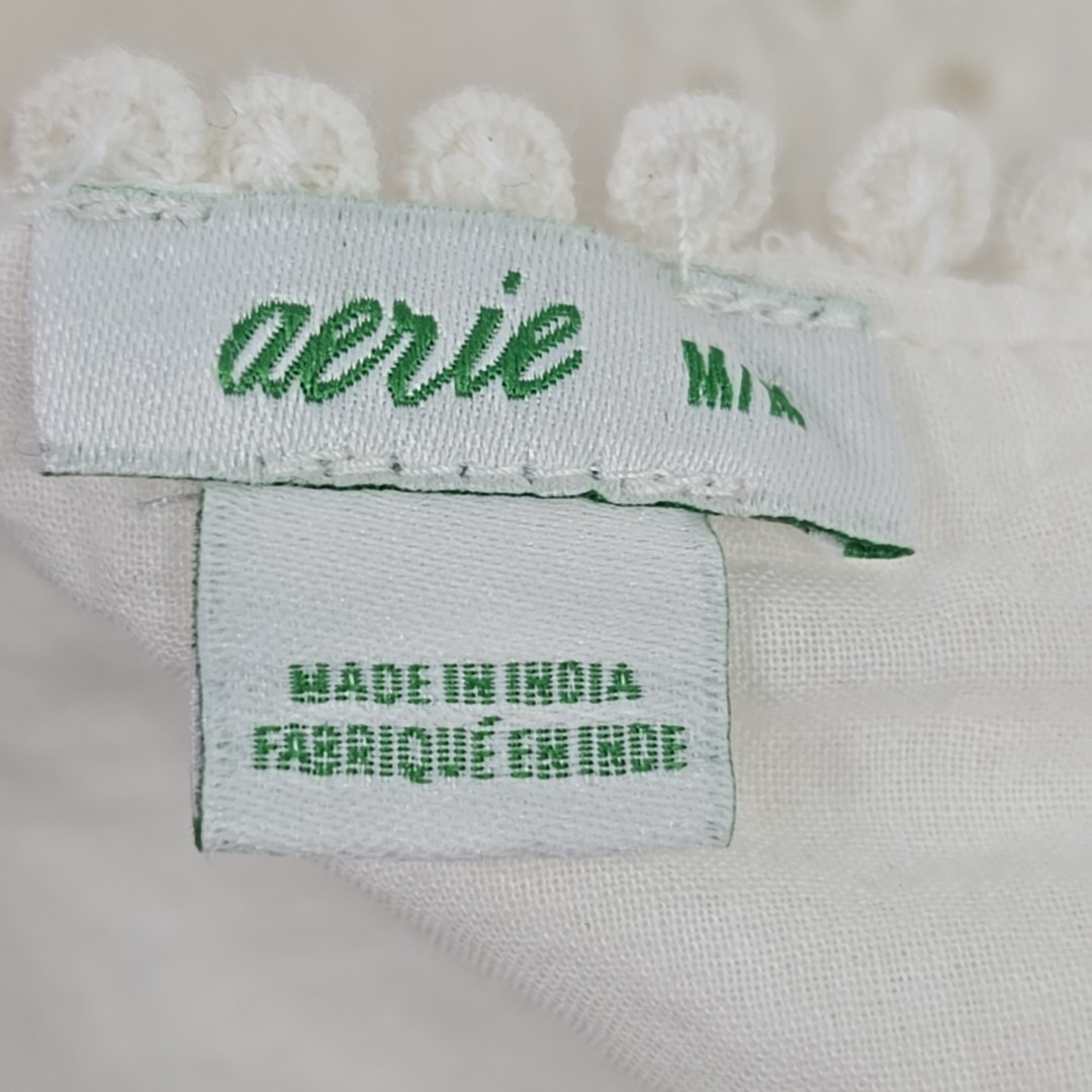 AERIE White Eyelet Embroidered Tiered Sundress SZ M Cotton Lace Trim Boho Summer