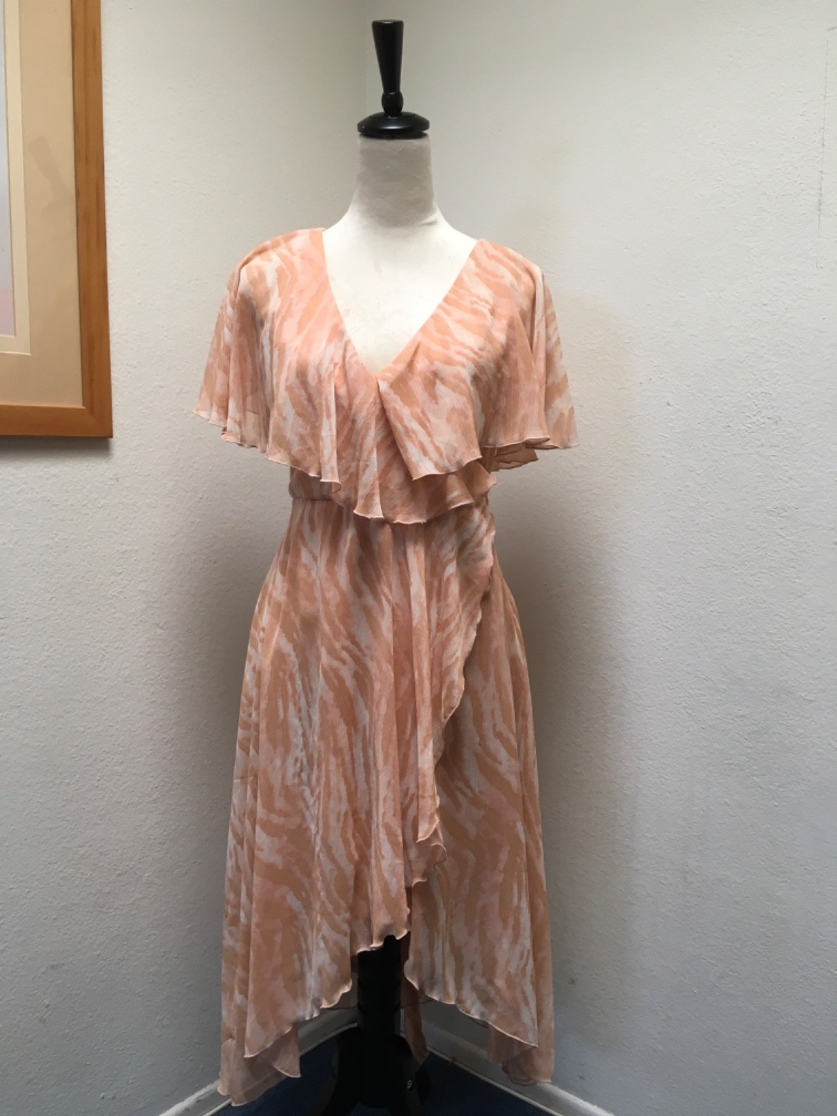 Asos Peach and cream chiffon wrap dress size 8
