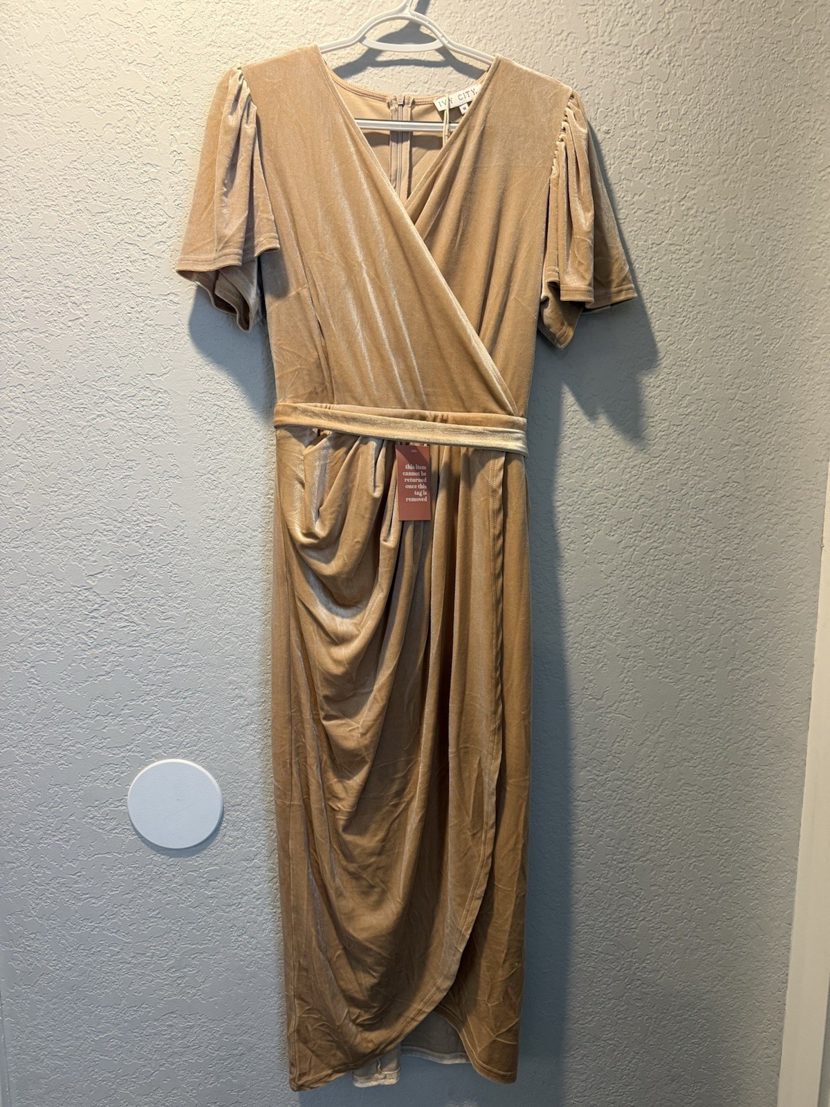 Ivy City Co Velvet Lillie Dress in Champagne Gold Size Medium