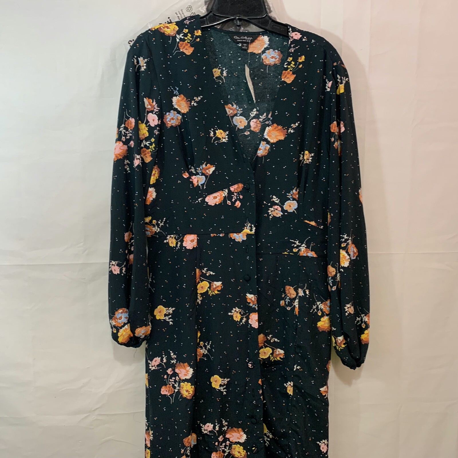 Miss Selfridge Women NWT Black Floral Spot Print V-Neck Maxi Dress in US 12