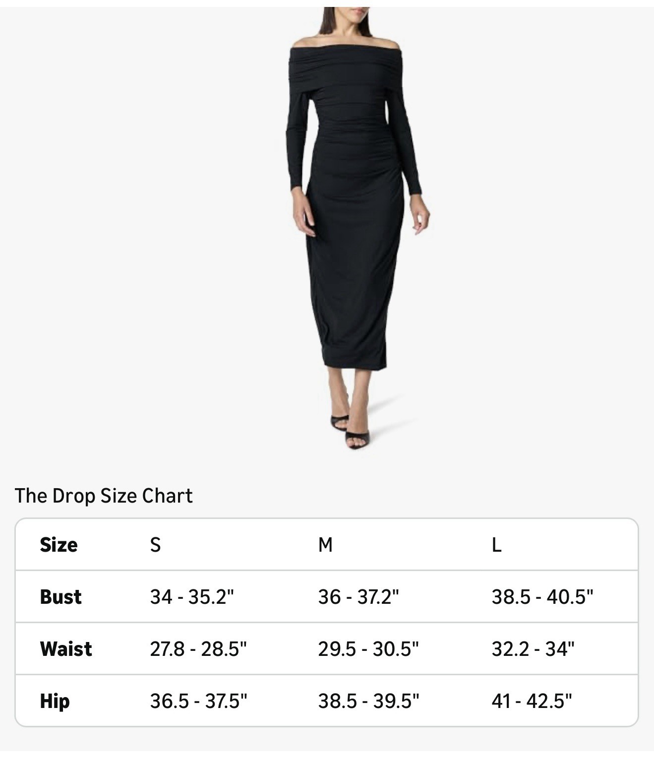 The Drop Stevie Off-Shoulder Black Dress Maxi Knit Size Medium New FAST SHIPPING