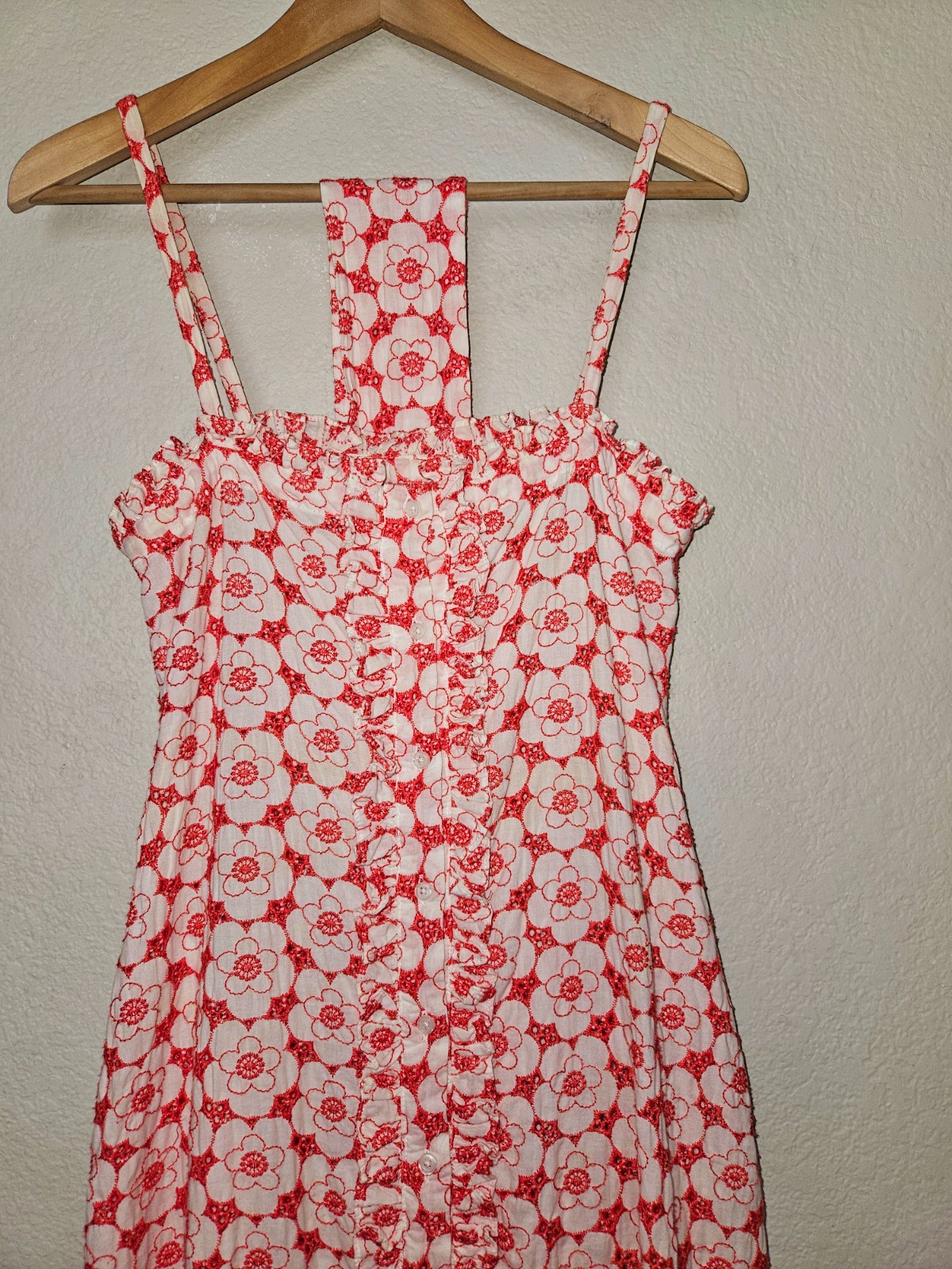 Lisa Marie Fernandez Embroidered Eyelet Dress Size 1 (US 2 4) Tomato Red Cream