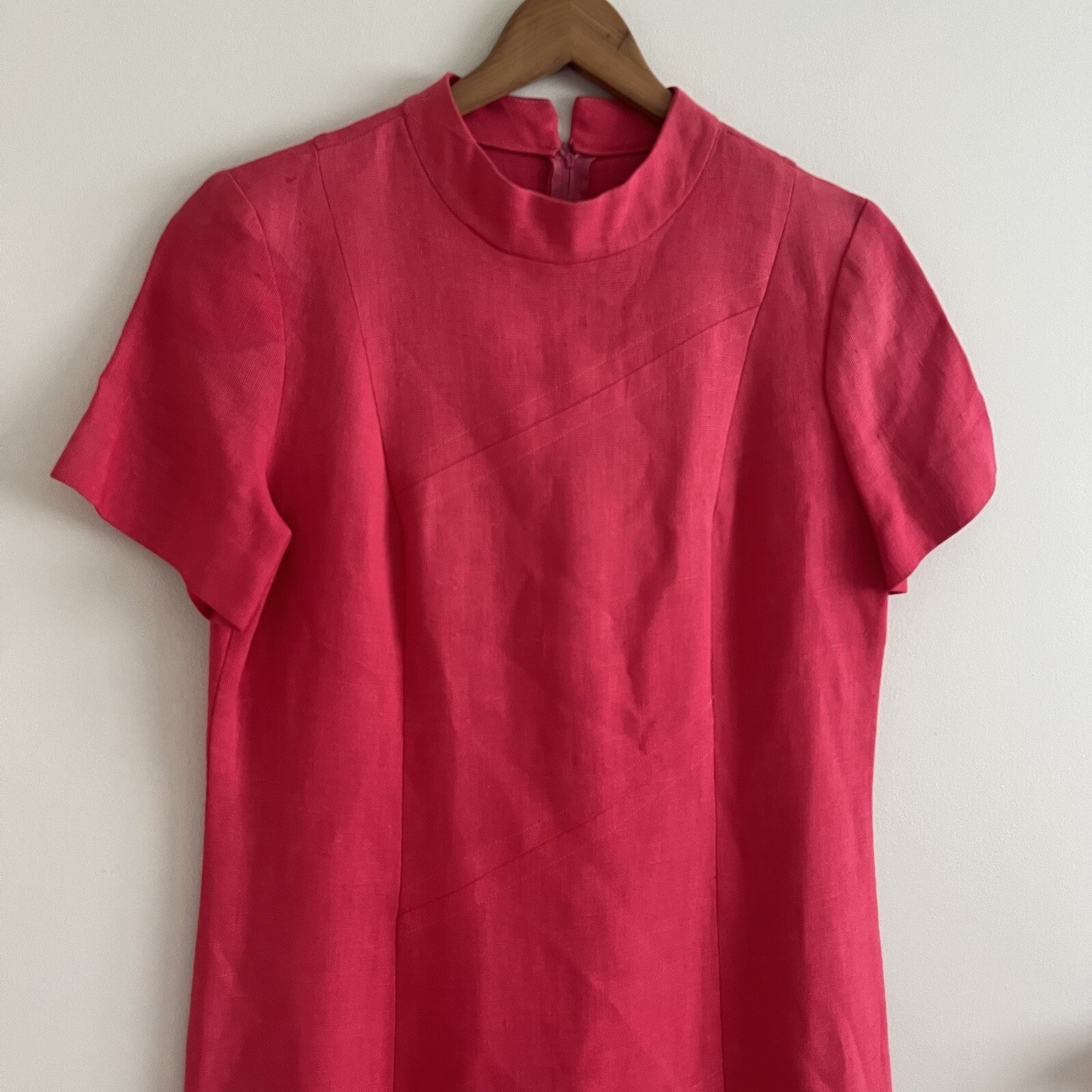 Vintage Arthur Linen Shift Dress M Red Ireland Classic Minimalist Irish 60s