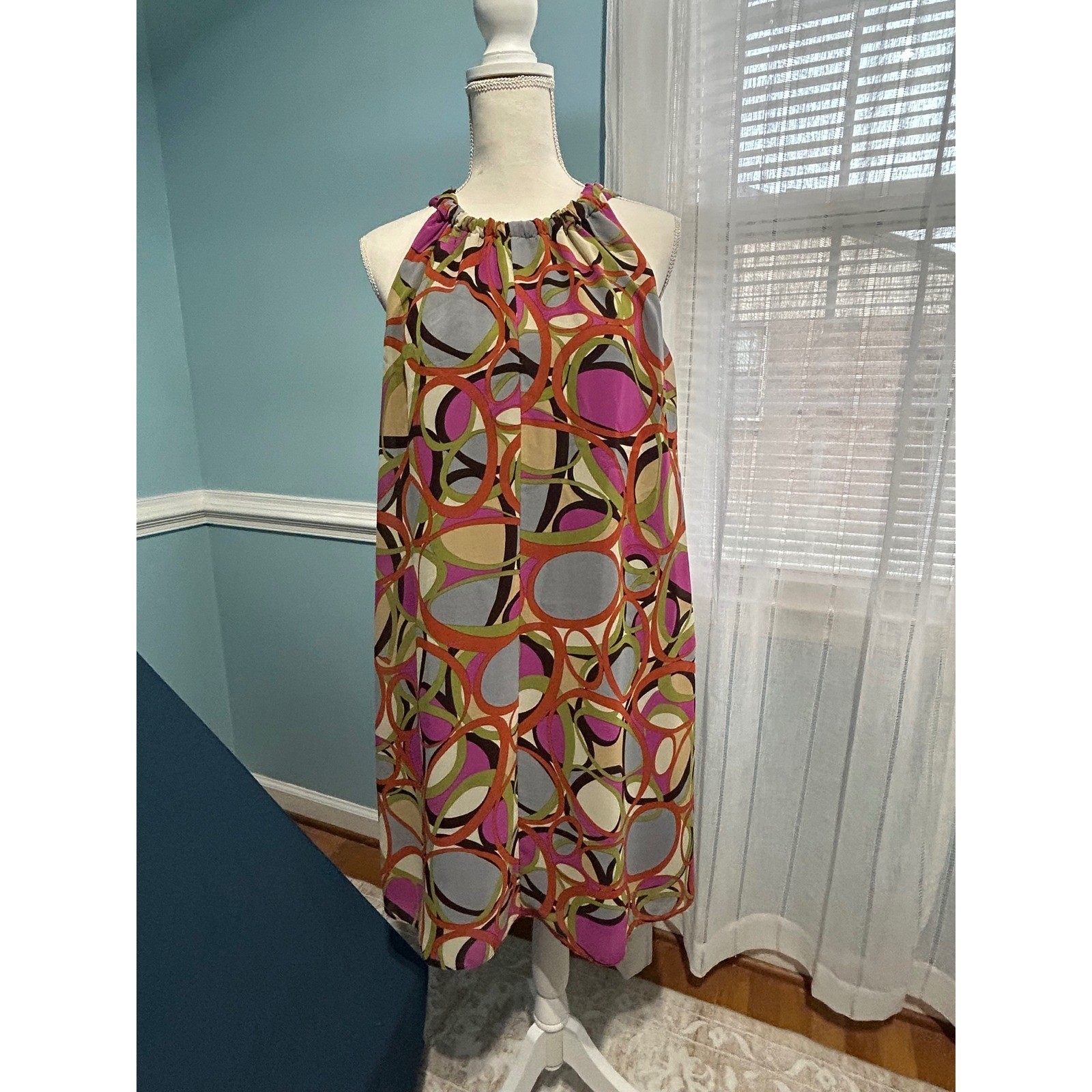 JBS Ltd Womens Retro Geometric Circle Print Halter Shift Dress Multicolor 14