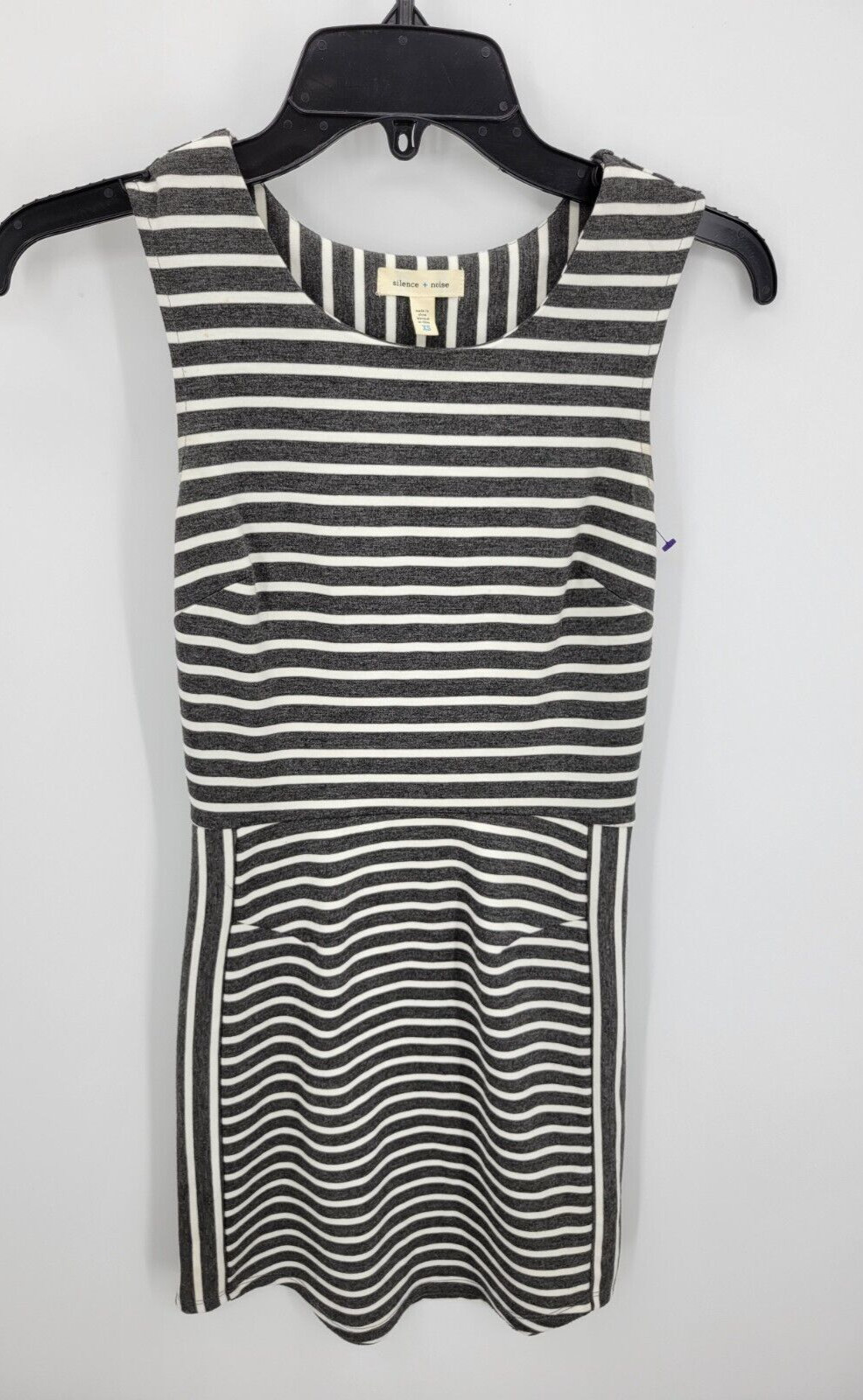 Silence + Noise Dress Womens XS Gray White Stripe Sleeveless Nautical Sheath