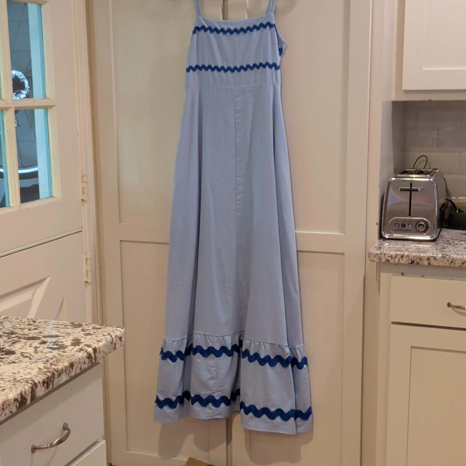 Pretty Garden Blue Square Neck Smocked Maxi Dress Strappy Sleeveless S