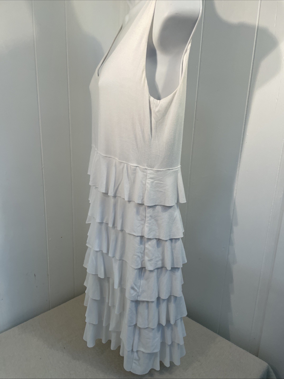 Soft Surroundings Size XSmall White DRESS Multi Tier Ruffle Bust-33″ Feminine