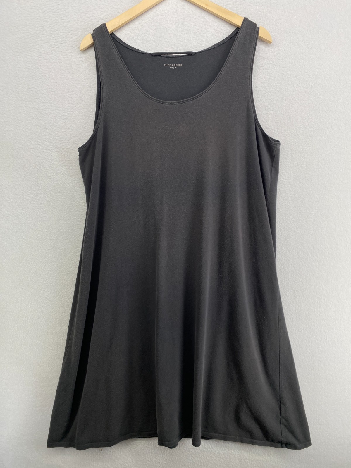 EILEEN FISHER Dress XL Organic Cotton Stretch Jersey Shift Tank Washed Black USA