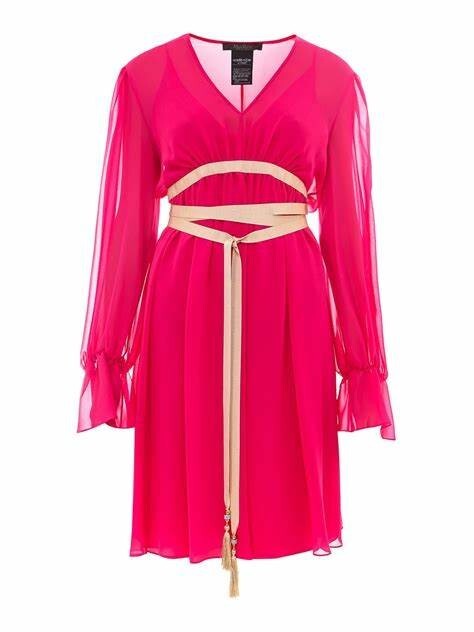 RR €890🌟 MAX MARA Pink SILK georgette Dress Usa2_ It36_ De32_ Uk4_ Fr34