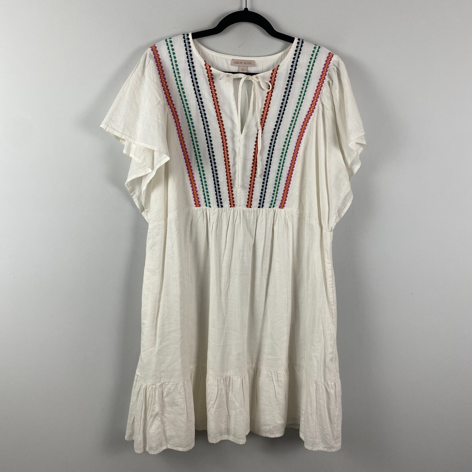 Knox Rose Kimono Short Sleeve Embroidered A-Line Dress Size XXL Ivory