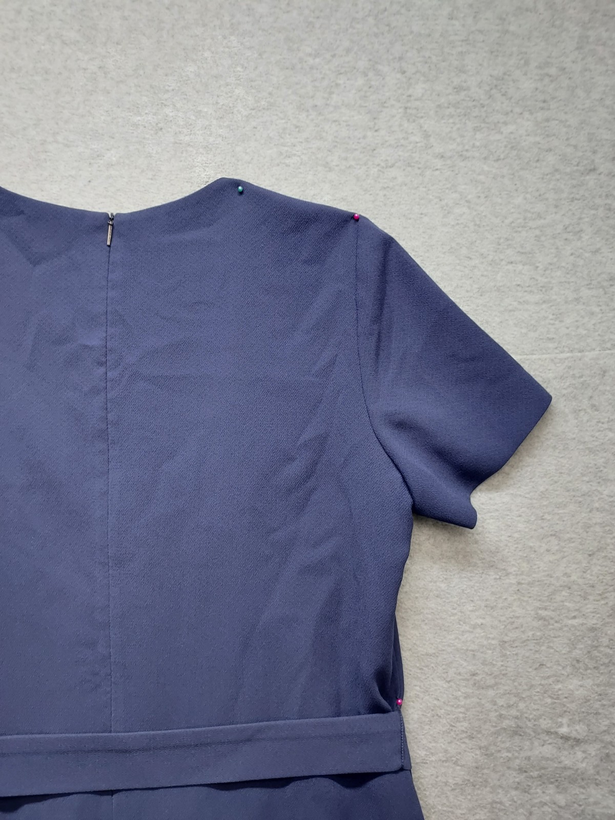Hugo Boss Women Shift Dress 12 Blue Back Zipper Tie Waist Short Sleeve Cocktail