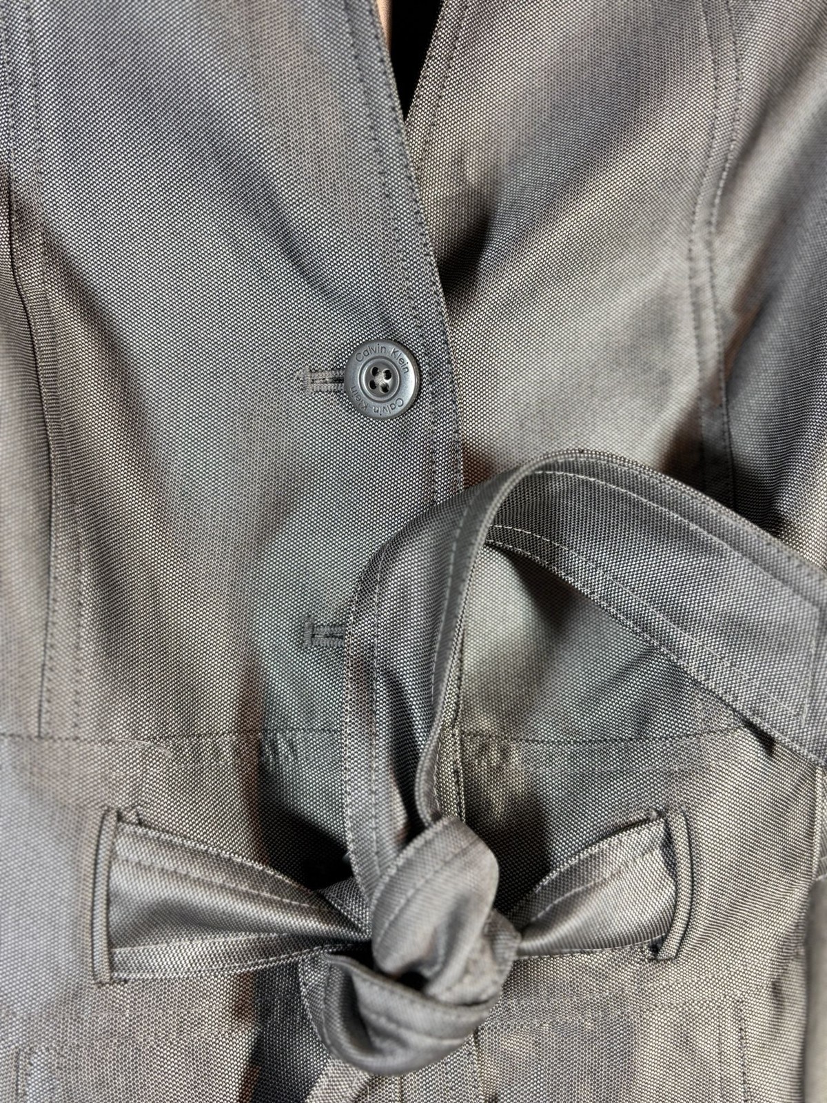 Calvin Klein Metallic Gray Button-Front Sheath Dress with Belt, Size 12