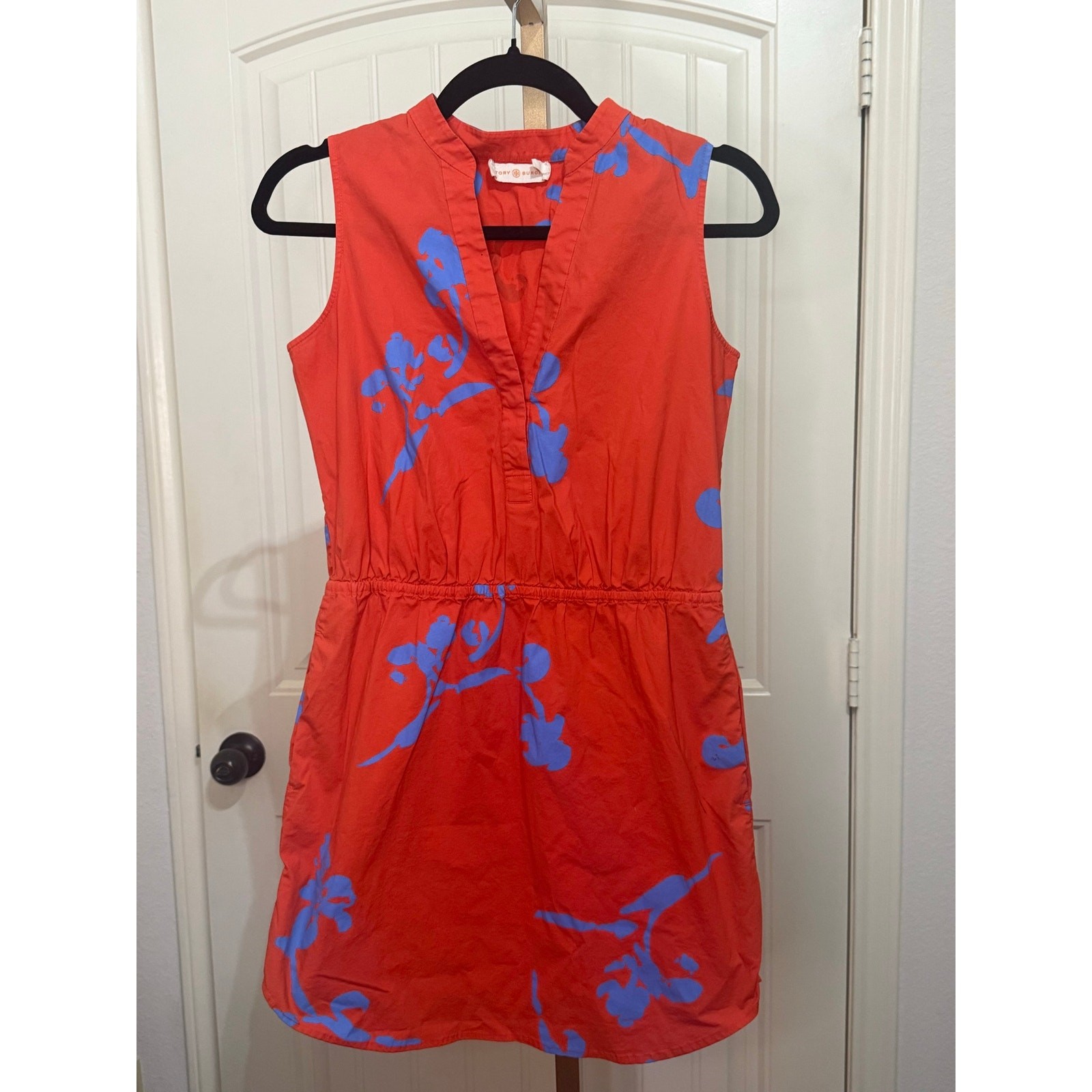 Tory Burch Garden Port Shirt Dress Orange and Blue Floral Size 2