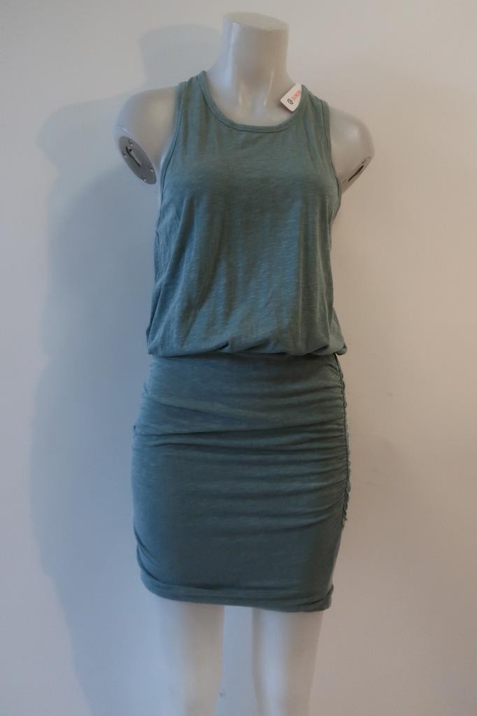 NWT Womens Sundry Moss Green (Item-888) Ruched Cotton T-Shirt Mini Dress 2 US/M