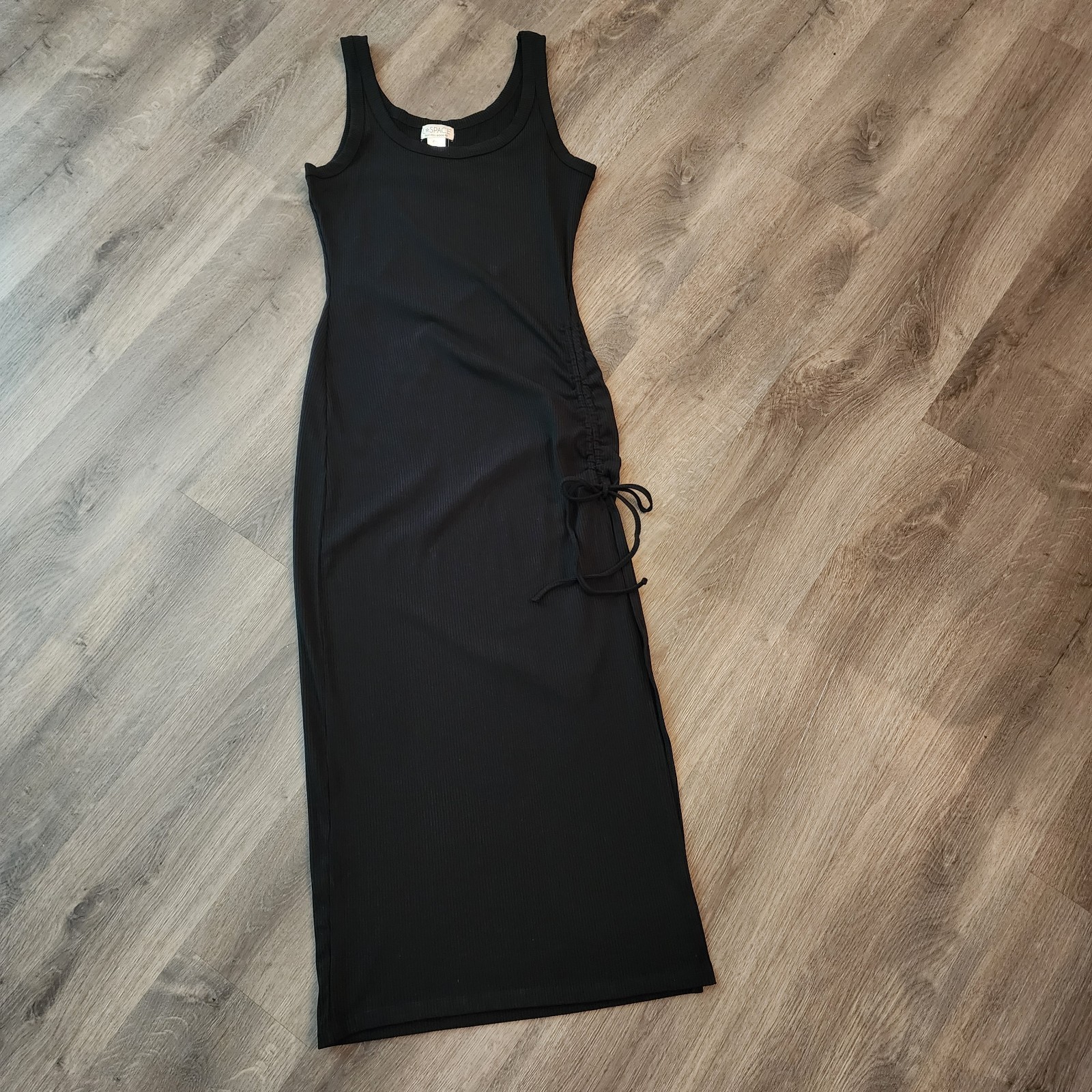 L*SPACE Sandpiper Dress M Black Ribbed Ruched Midi Quiet Luxury NWT Beach Resort