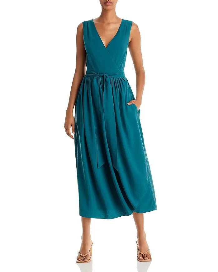 Vince L58816 Womens Green V-Neck Wrap Midi Dress Size L