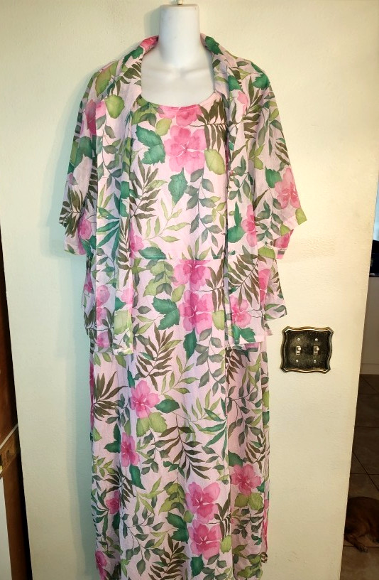 Set 2 pcs KSL Division Of Karin Stevens Pink Floral Dress with Jacket Size 24W