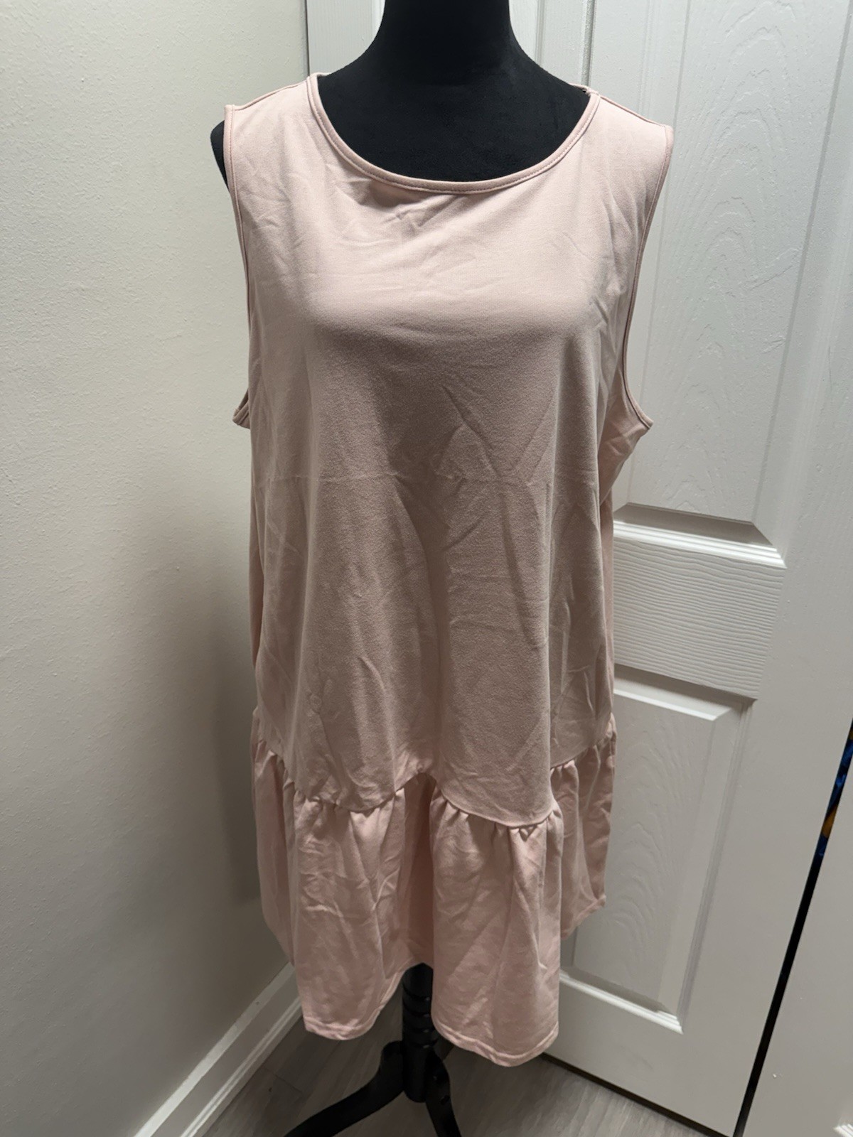 PrettyGarden Pink Solid Maxi Dress Round Neck Sleeveless Ruffle Pockets XXL
