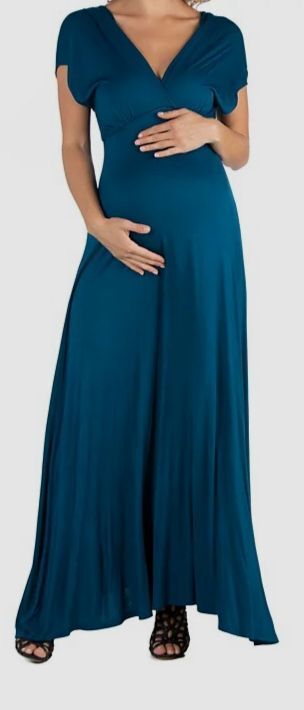 24seven Comfort Apparel Women’s Blue V-Neck Maternity Maxi Dress Plus Size 2X