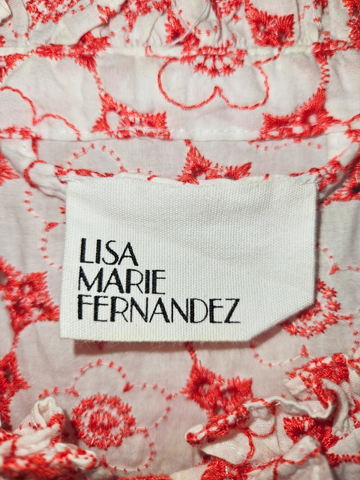 Lisa Marie Fernandez Embroidered Eyelet Dress Size 1 (US 2 4) Tomato Red Cream