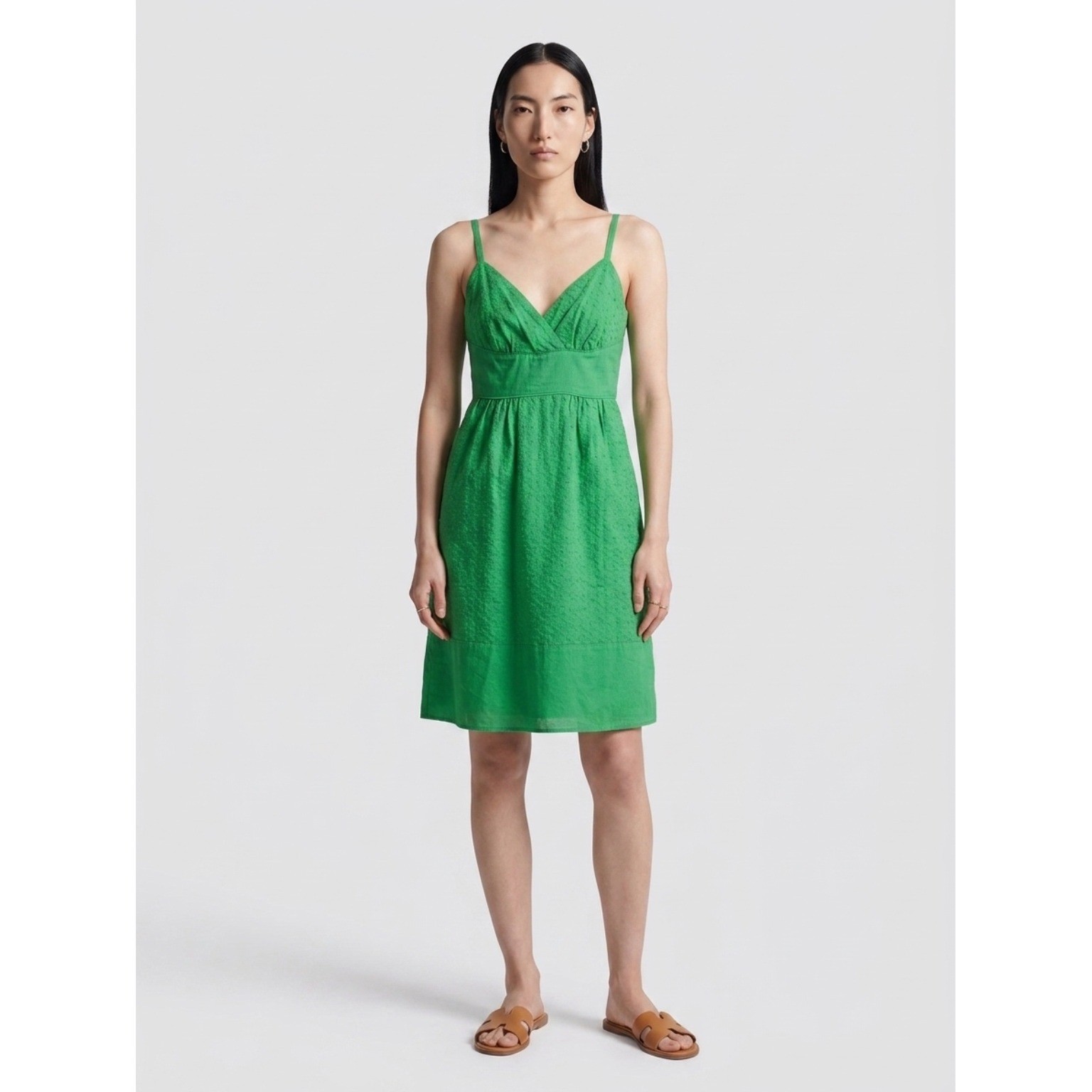 A.N.A. Dress Women Green Cotton Embroidered Spaghetti Strap DressSize 8