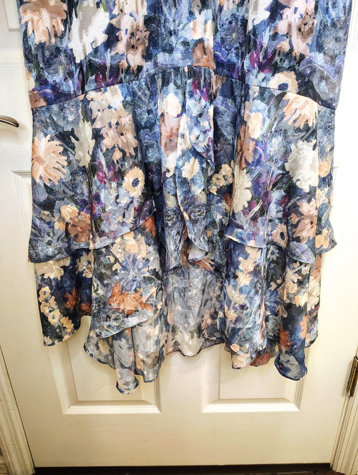 NWT- Retail $230- Hutch Anthropologie Floral Blue Ruffle Midi Dress Wedding 20W