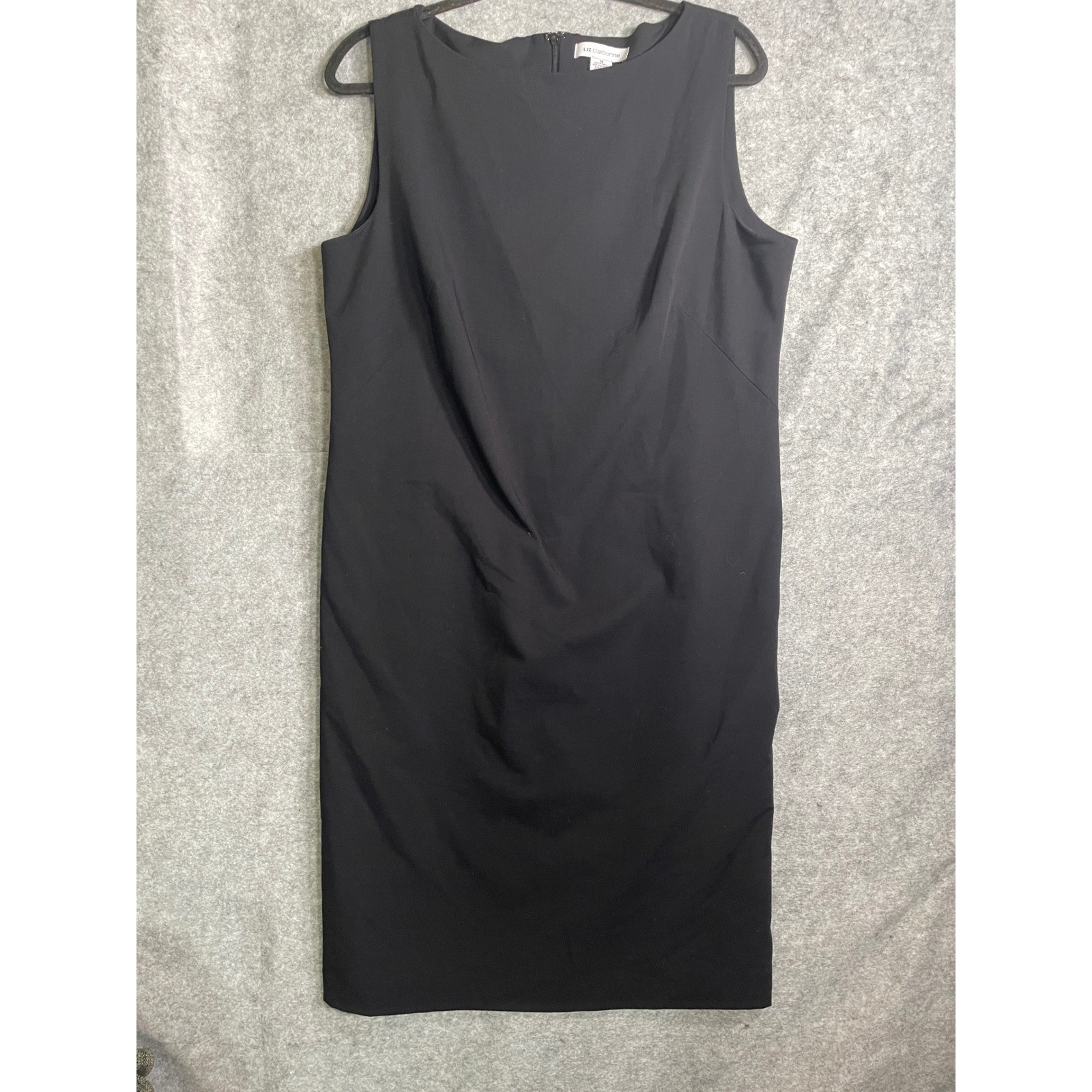 Liz Claiborne Black Sleeveless Sheath Dress Pleated Waist Size 14 Professional