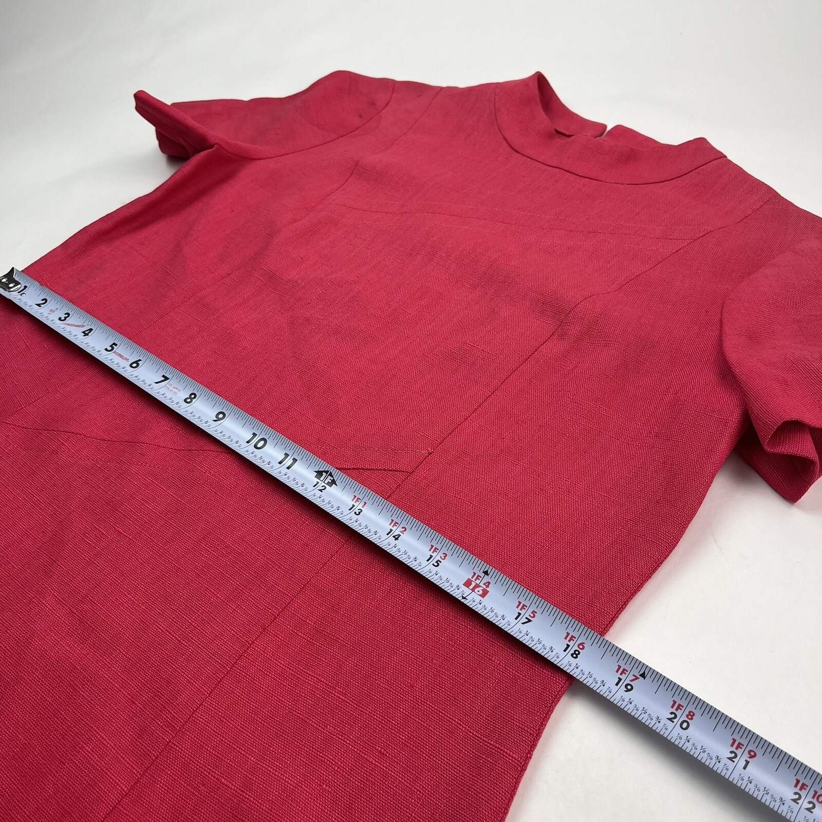 Vintage Arthur Linen Shift Dress M Red Ireland Classic Minimalist Irish 60s