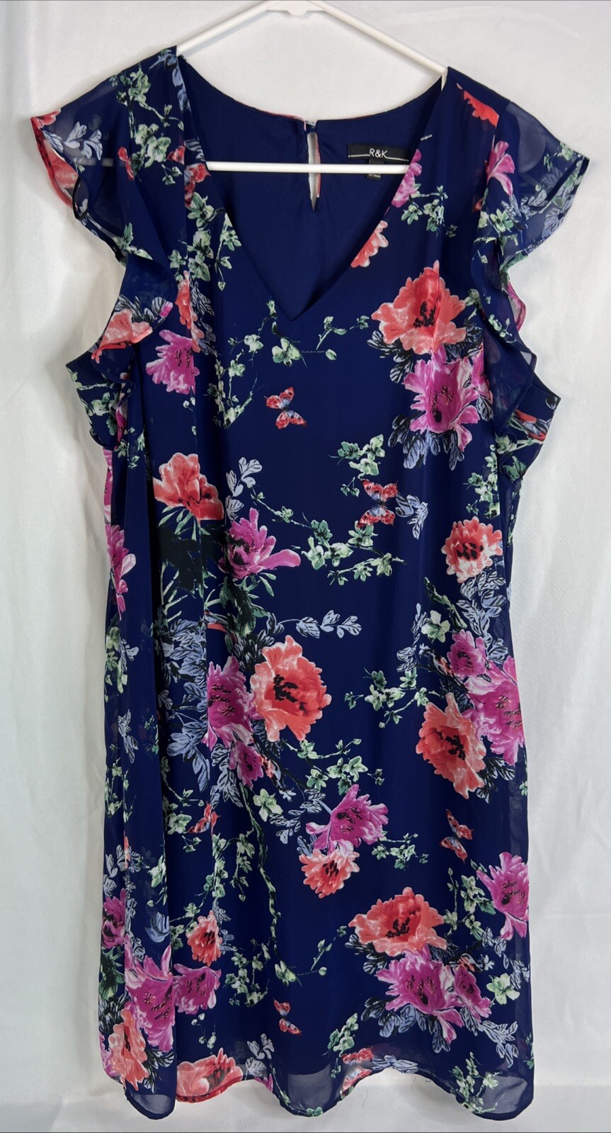 R&K Women’s Dress Size 14 Blue Red Pink Green Floral Sleeveless
