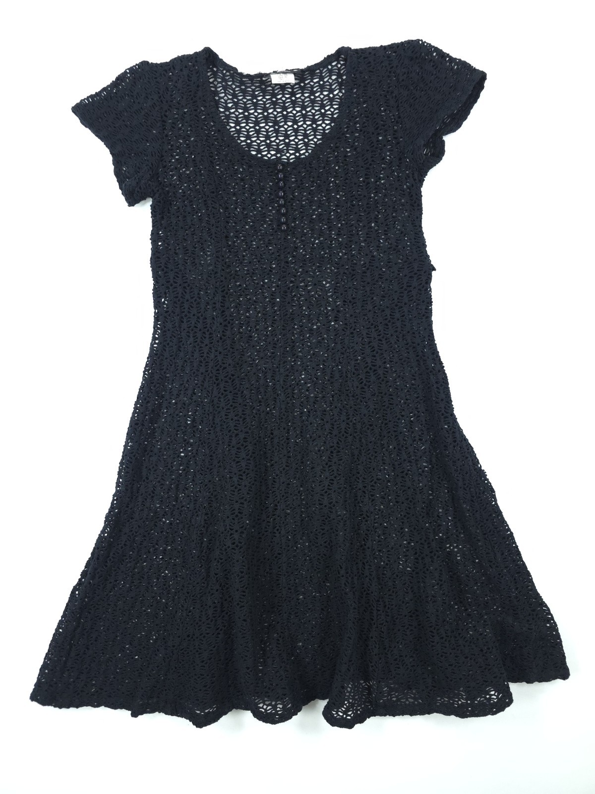 Vintage 90s Mayvens of California Black Crochet Open Knit Dress Cover Up Size S