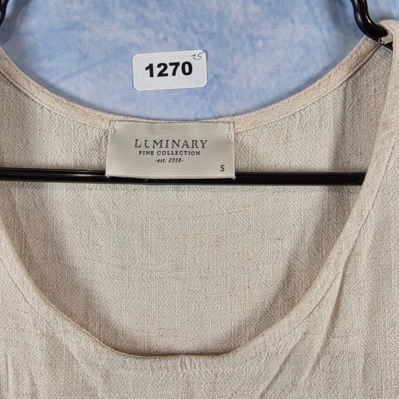 Luminary Fine Collection Womens Linen Blend Fringe Babydoll Dress Beige Small