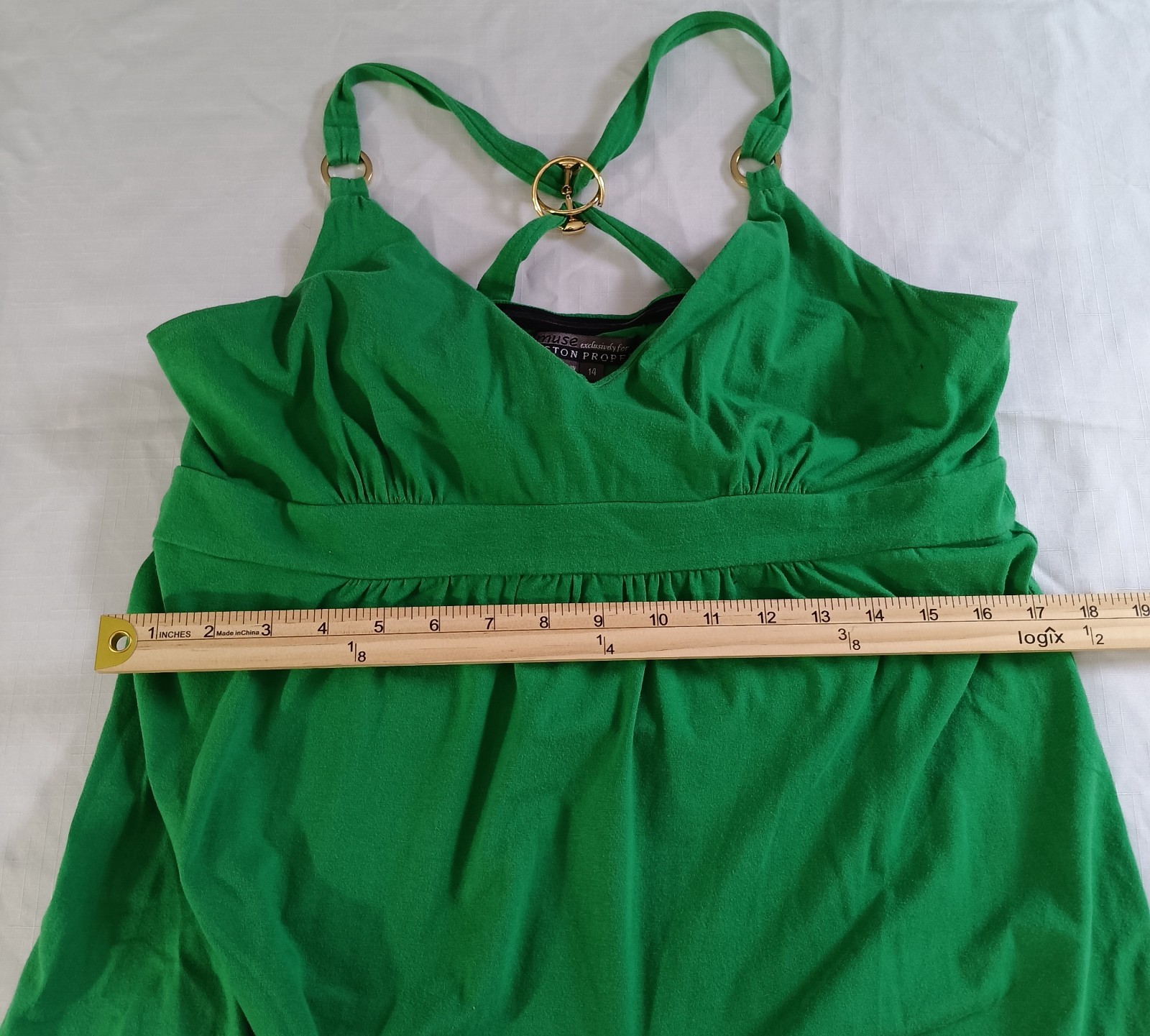 Boston Proper Green Halter Dress Womens 14 Built In Bra Ring Back Flowy