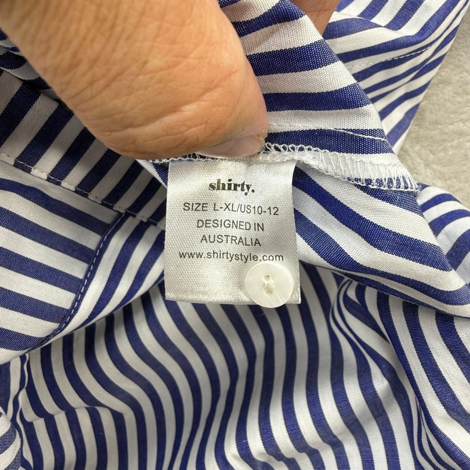 Shirty Australia Sybil Longline Shirt Dress Women XL Navy Stripe Preppy Hamptons