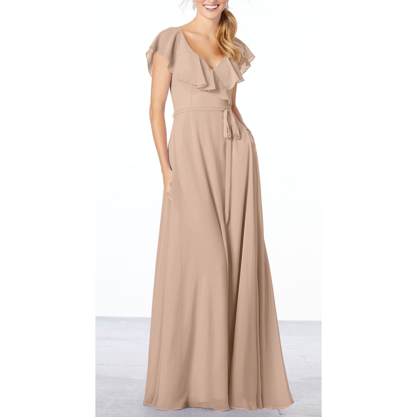 Morilee by Madeline Gardner Latte Taupe Long Gown Chiffon Dress Plus size