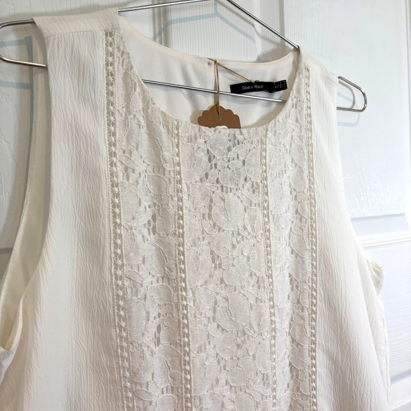 Doe & Rae White Lace Sleeveless Shift Dress Womens Sz Large NWT Lined Boho Chic