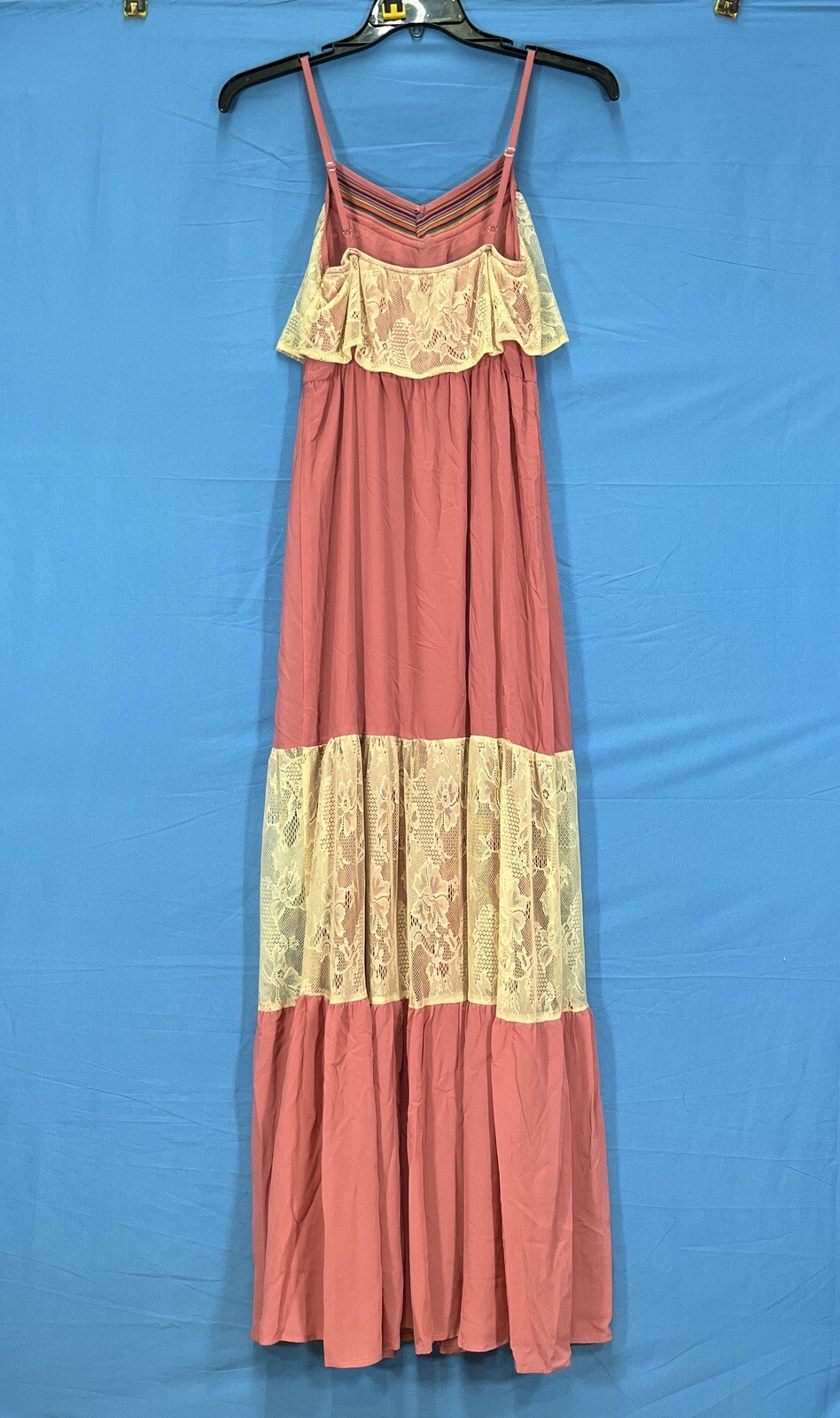FLYING TOMATO Pink Mauve LINED CHIFFON Lace Detail BLOUSON Maxi Dress SUNDRESS S