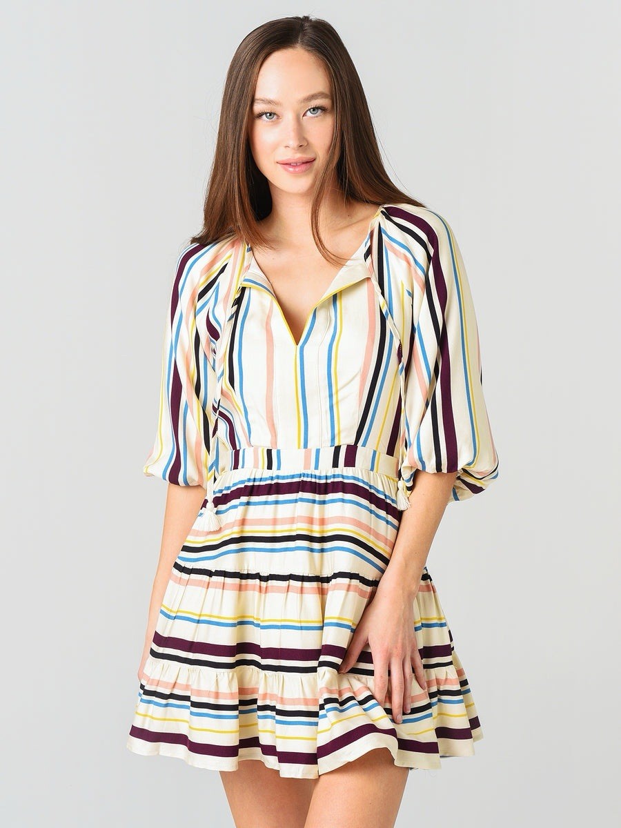 Anthropologie Lost + Wander Patti Puff Sleeve Striped Dress Size Medium Boho