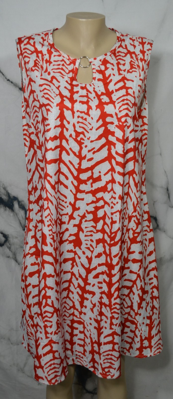 EMVIE’S FASHIONS Red-Orange White Gray Patterned Sleeveless A Line Dress XL