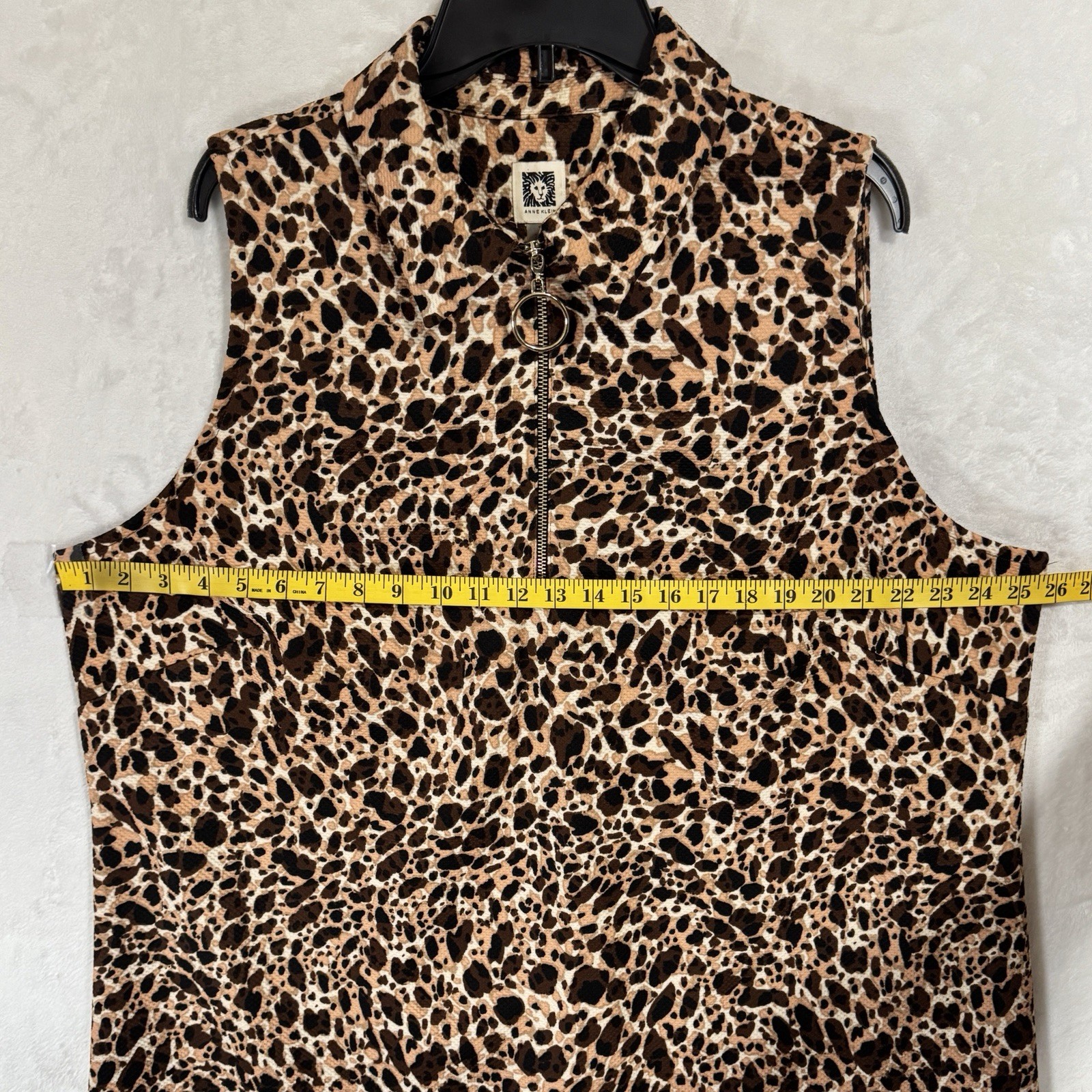 Anne Klein Collared Polo Dress Plus Size 24 W Brown Leopard Print 1/4 Zip Sporty