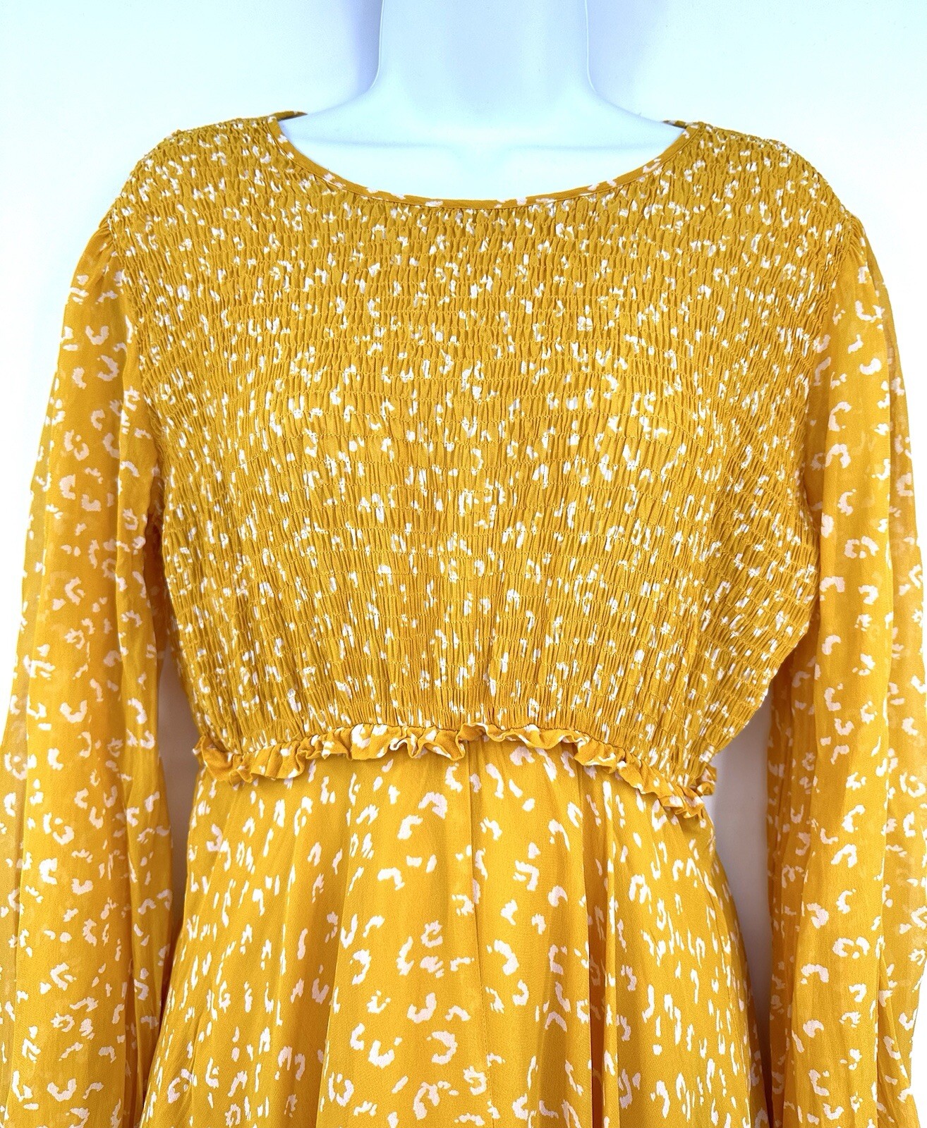 Ghost London Margaux Leopard-Print Dress Sun Yellow Midi Dress Size XS