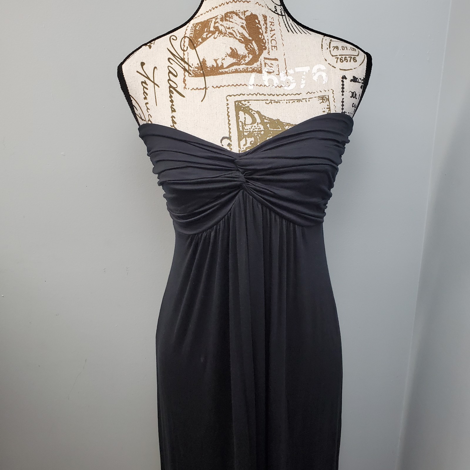 Pookie & Sebastian Strapless Maxi Dress Womens S Black Ruched Off the Shoulder