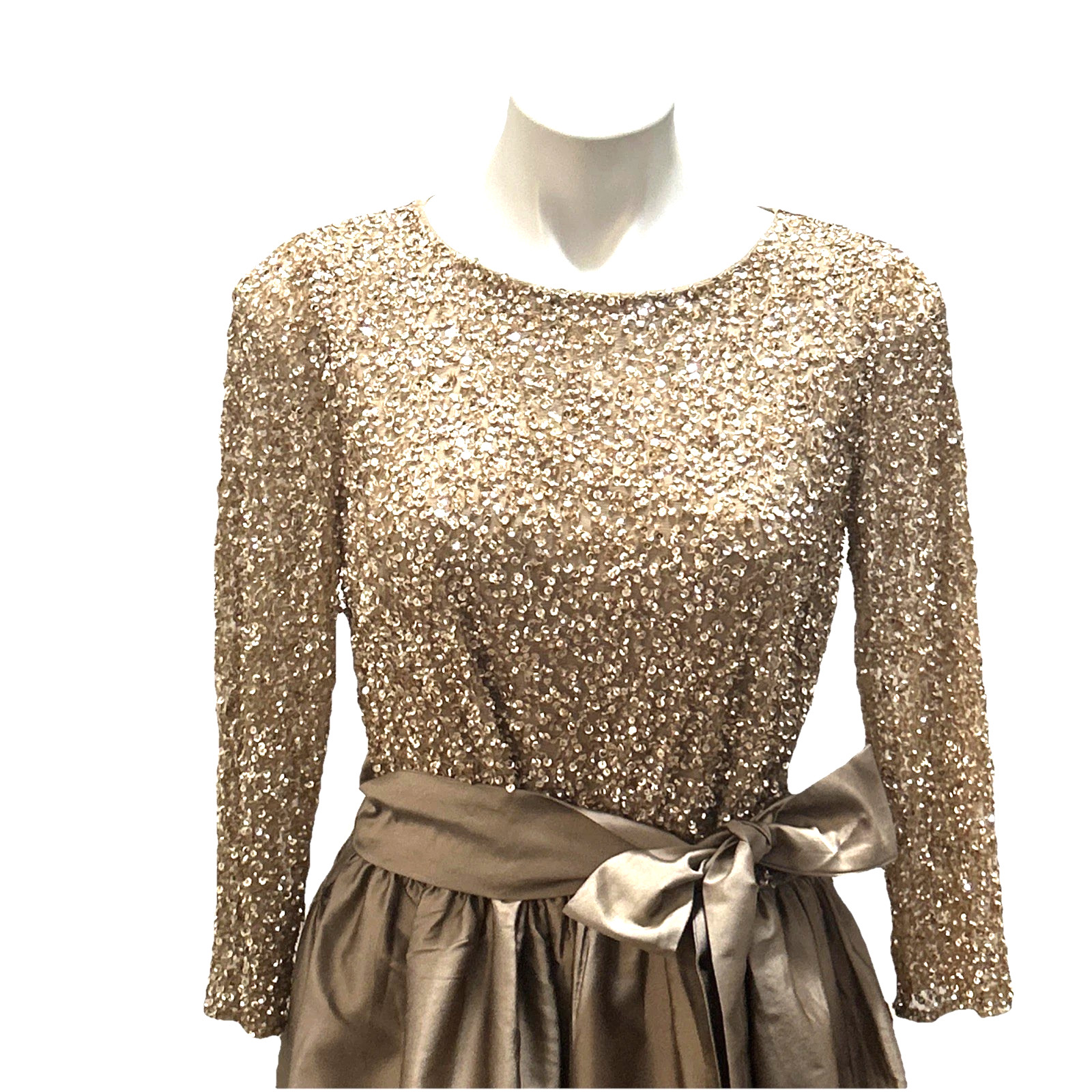 Pisarro Nights Size 12 NWT Light Mocha Gold Sequin & Taffeta Formal Gown