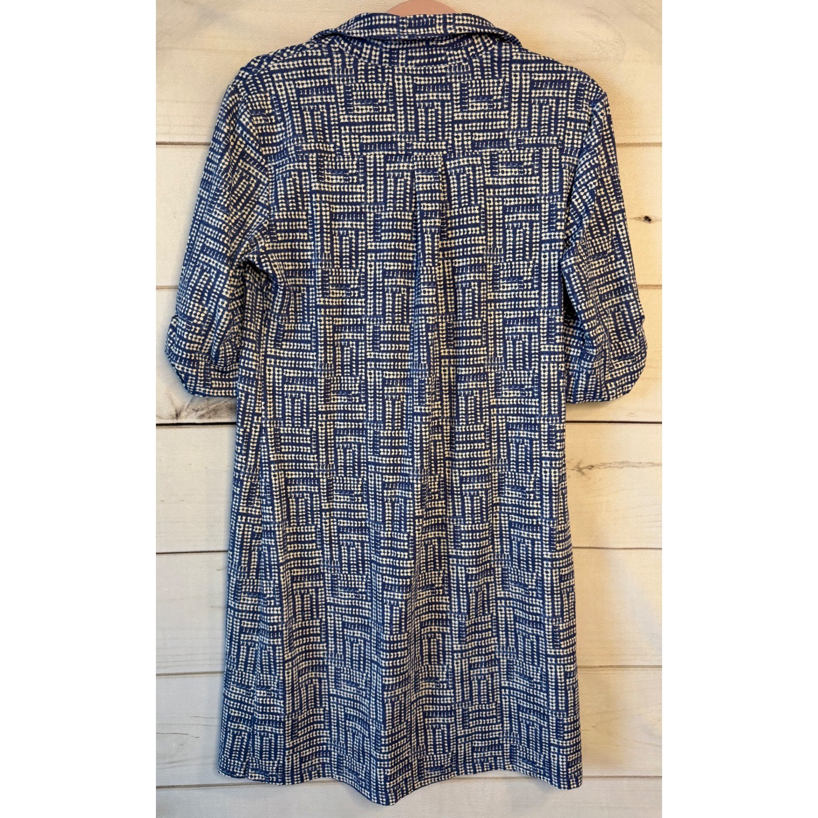 J.McLaughlin Blue White Geometric Catalina Cloth Shirt Dress Womens Medium M
